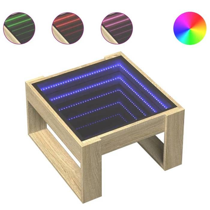 VidaXL Table basse avec LED infini chêne sonoma 50x53x30 cm, table d'appoint, table de salon, table latérale, bout de 847625