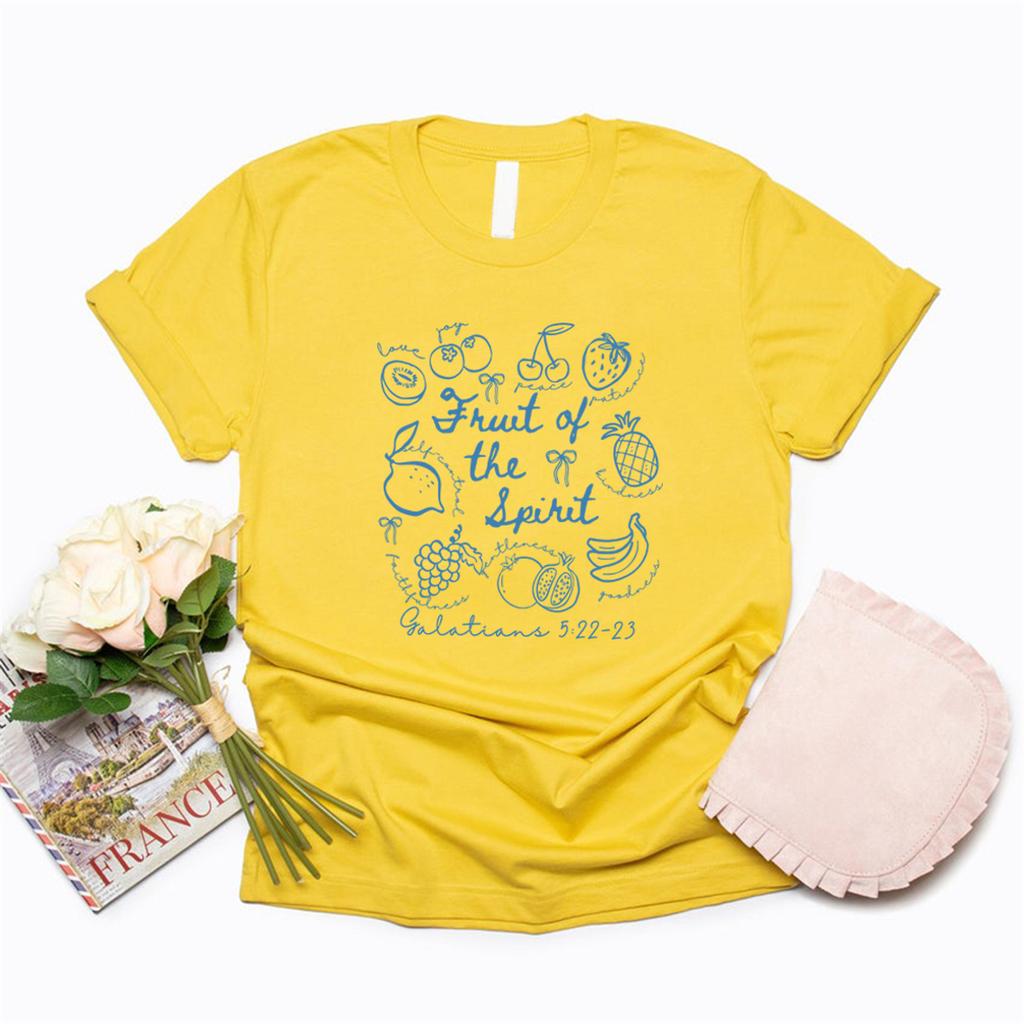 Fruit of The Spirit Christian Tshirt Doodle Bible Verse Shirt Beach Tee Women's Graphic T Shirts Short Sleeve Summer T-shirts