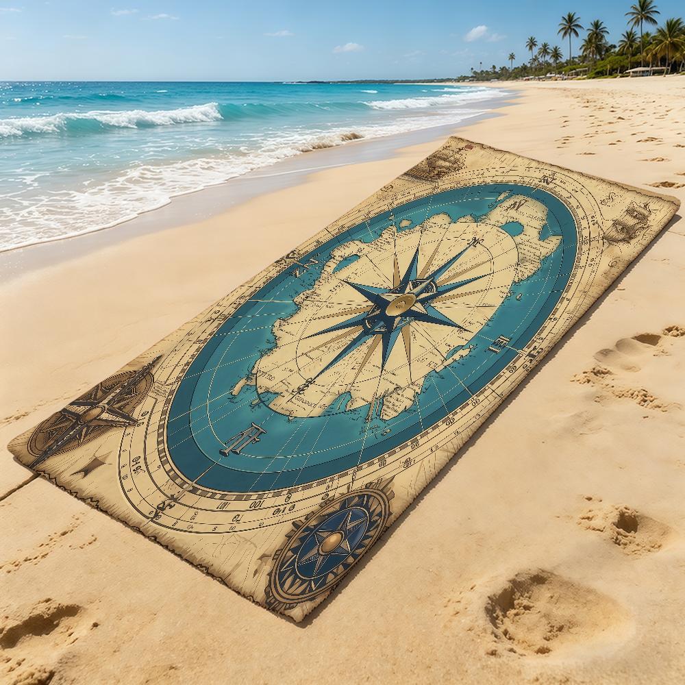 Towel For Outdoor Camping Beach Retro Towel World Map Super and Absorbent Quick-Drying Compass Summer Towel