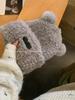 Elegant Bear Plush Knit Hat For Women Winter Warm Thick Fur Cap Beanie