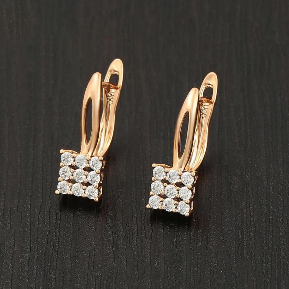 Fashionable Champagne Gold White Zircon Square Hollow Earrings, Exquisite Women's Earring Jewelry Gift
