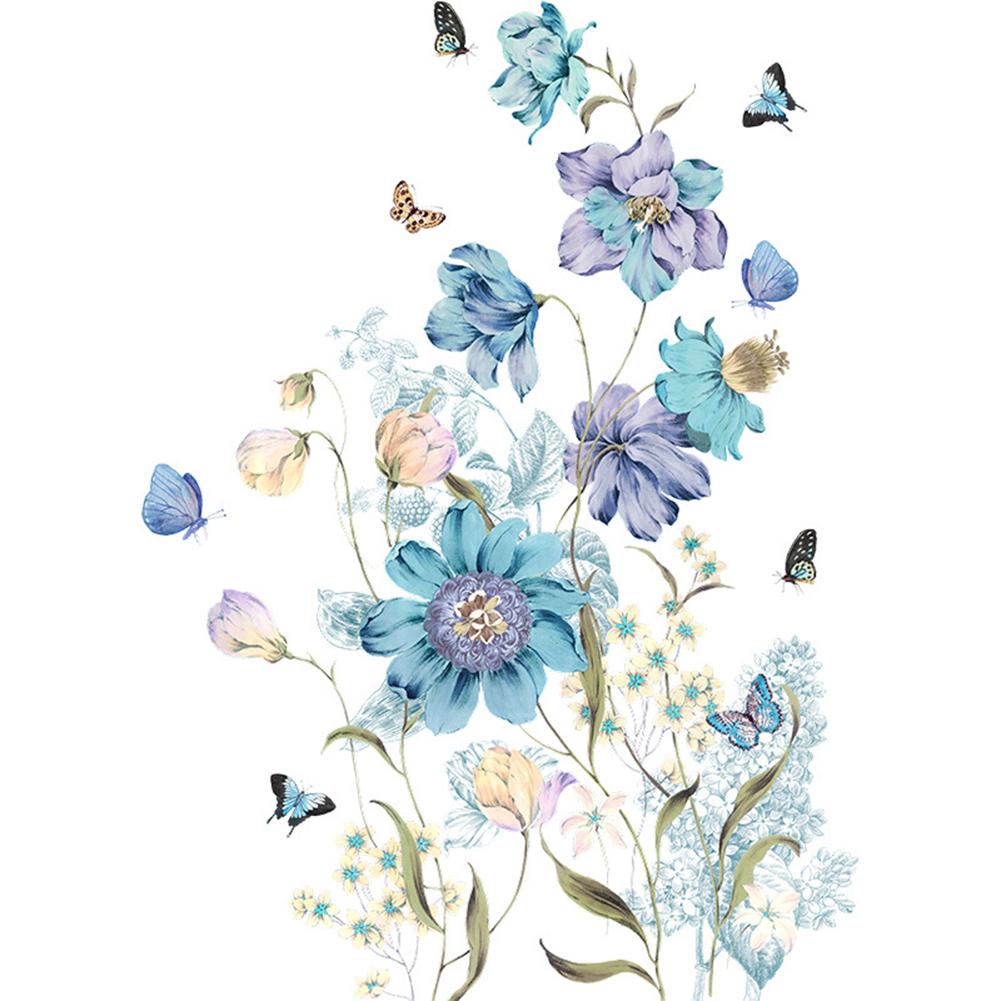 Painted Blue Flowers Butterfly Bedroom Porch Bedside Home Wall Decoration Wall Stickers Self-adhesive Room Decoration Accessorie