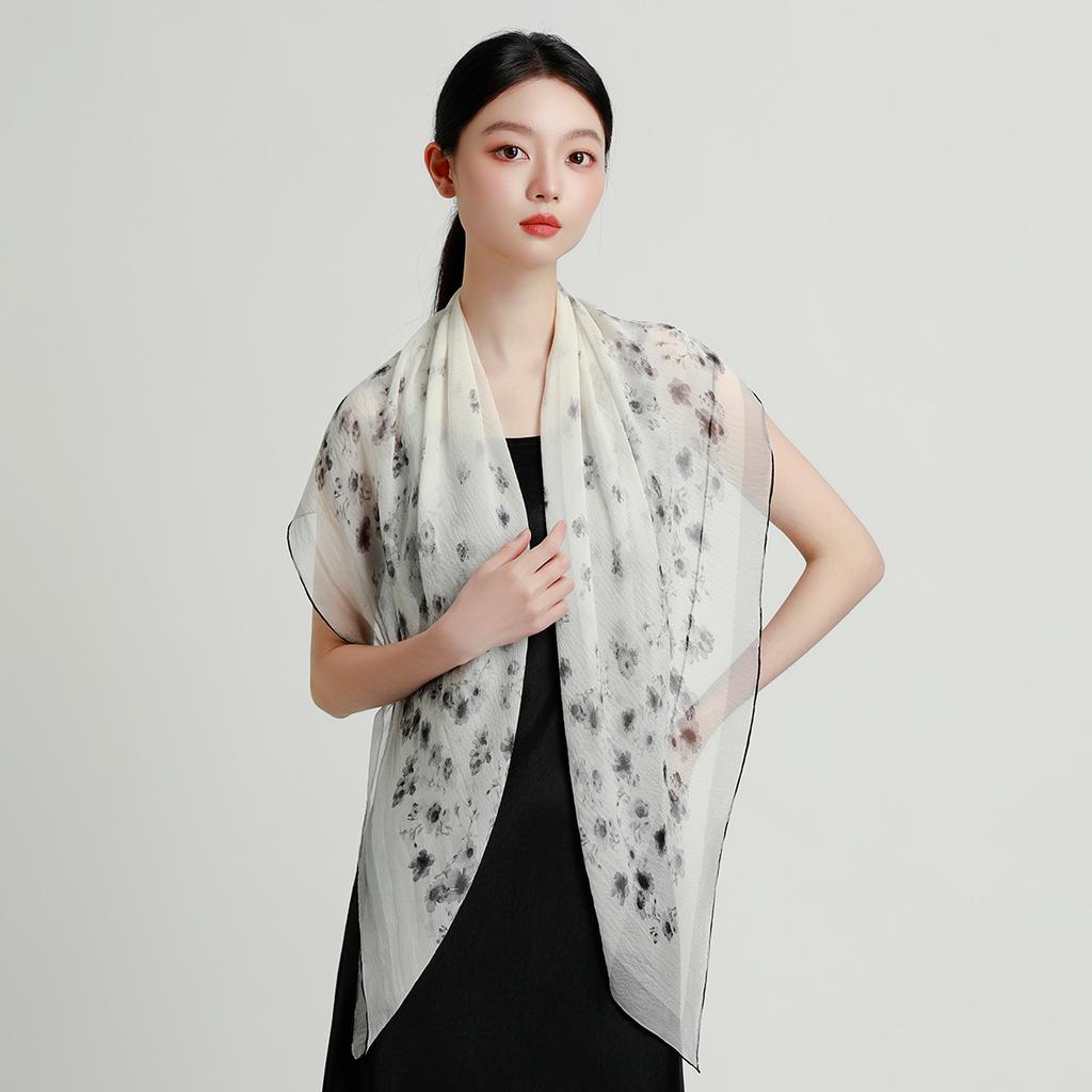 Handmade precision rolled edge: 100% mulberry silk lightweight and comfortable pearl yarn shawl versatile silk scarf for women