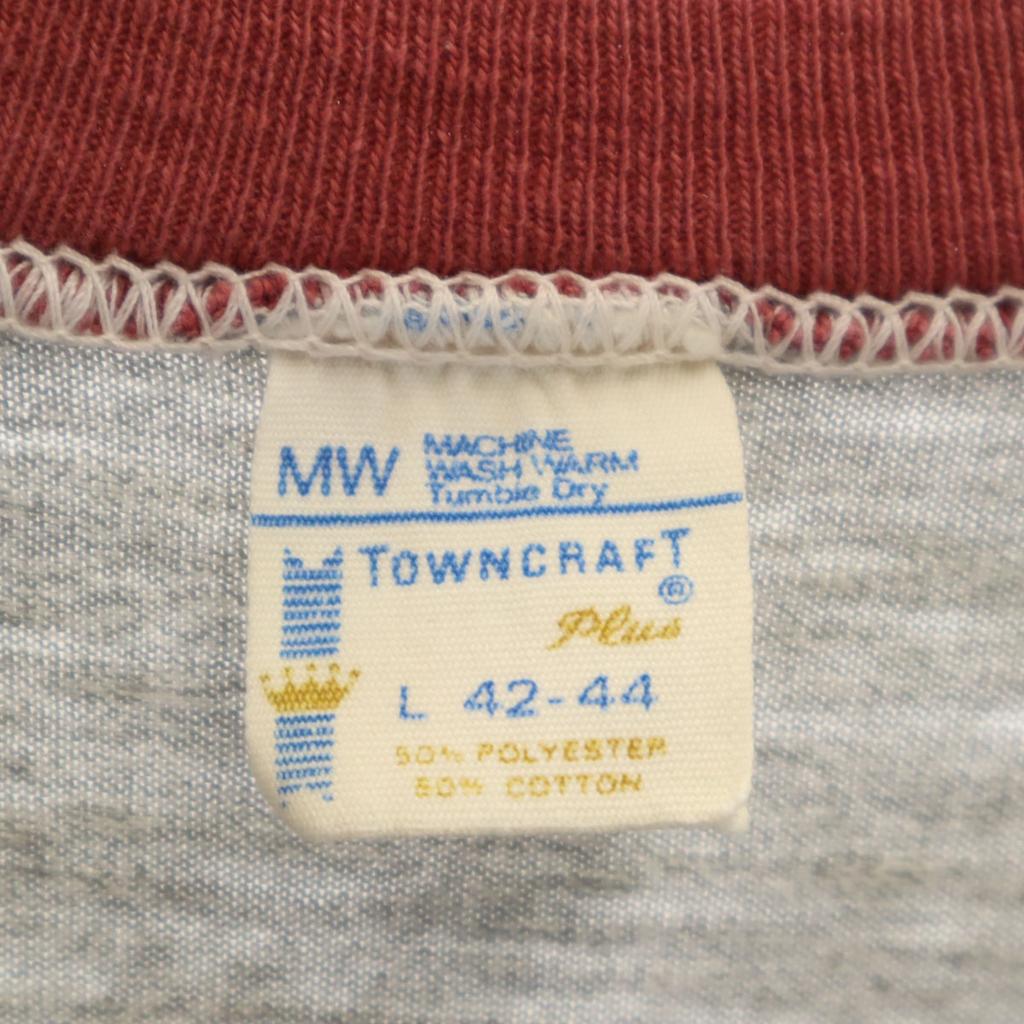 TOWNCRAFT 70s Vintage Short Sleeve Ringer Plain T-shirt L Gray Men's Used