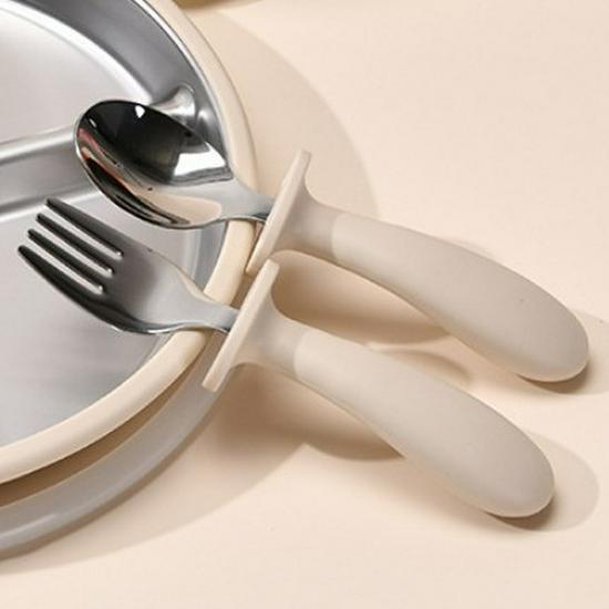 304 Stainless Steel Baby Feeding Set: Long-Handled Silicone Fork & Spoon