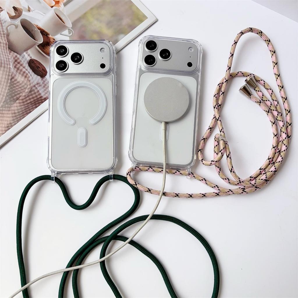 Crossbody Lanyard Clear Magnetic Phone Case for IPhone 17 Air 16 15 Plus 14 13 12 11 Pro Max for Magsafe Acrylic Hard Back Cover