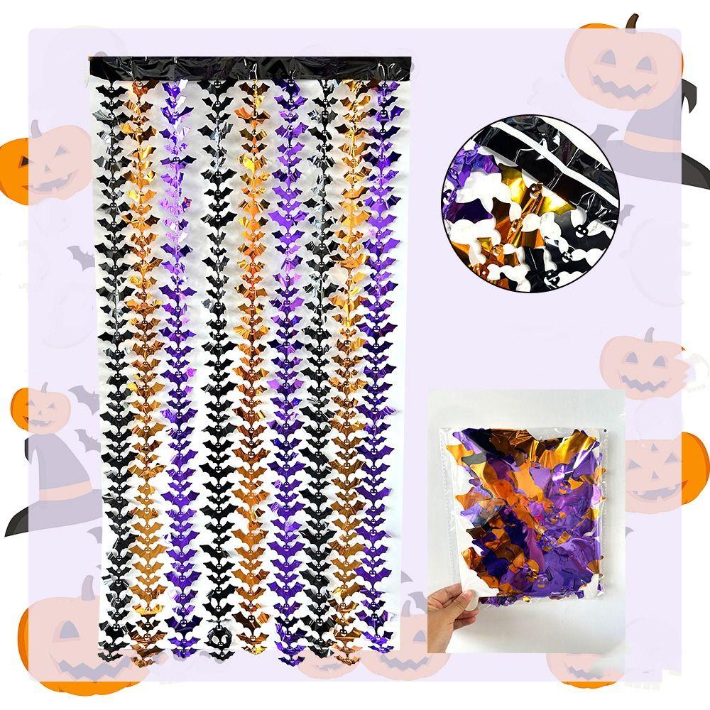 Scary Pumpkin Bat Rain Curtain Plastic Bat Party Background Halloween Rain Curtain  Haunted House"