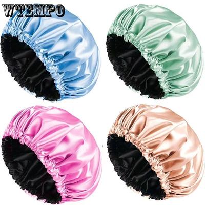 Sleeping Cap Single Color Double Layer with Lace Adjustable Size Beauty Hat Home Portable Bag Hair Hat Imitation Silk Nightcap