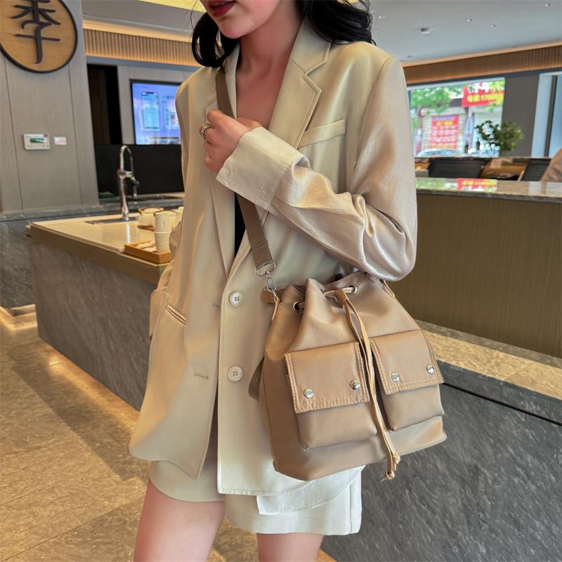 Large Capacity Drawstring Bucket Bag, Multi-pocket Shoulder Bag, Casual Handbag
