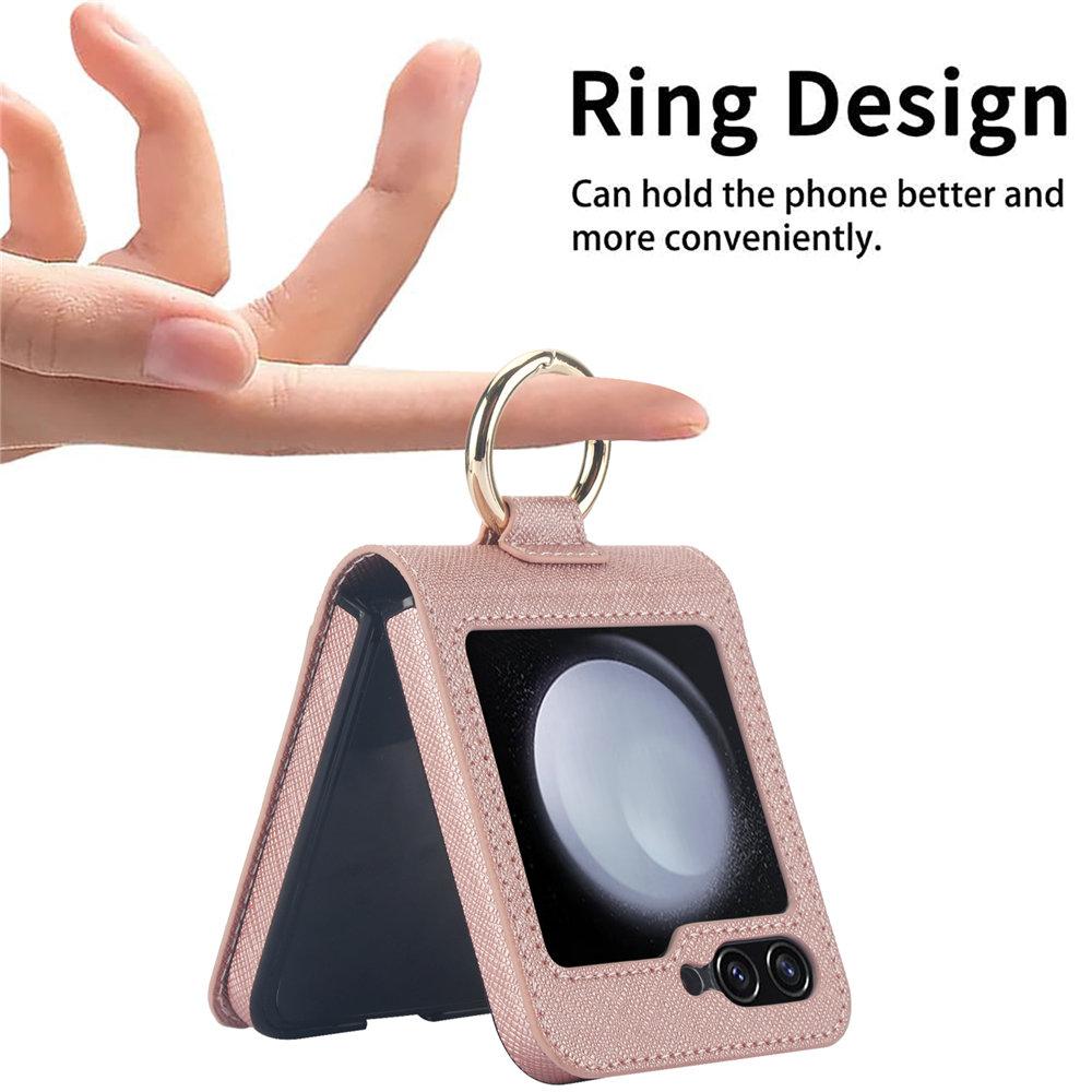 Cross Stripes Leather Ring Phone Case For Samsung Galaxy Z Flip 7 7FE 6 5 4 3 Credit Cards Holder Back Cover For Galaxy Z Flip 6