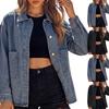 Casual Denim Jas voor Dames, Lange Mouwen, Knoopsluiting aan de Voorkant met Grote Opgestikte Zakken