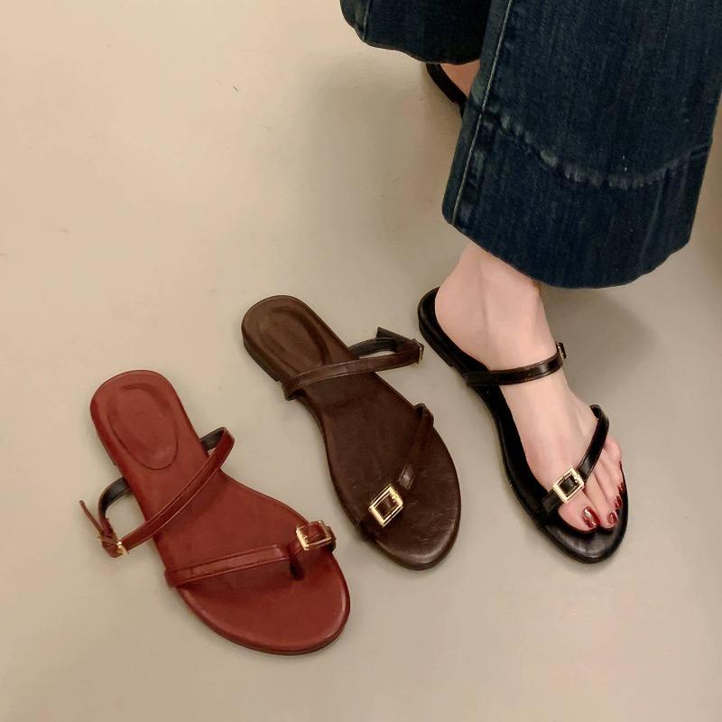 

Flat Shoes Simple Slippers New Retro Buckle Sandals 39 чорний