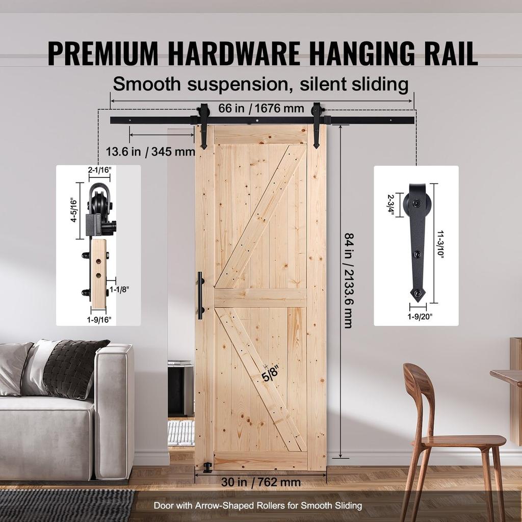 Barn Door and Hardware Kit 30" x 84" Wood Sliding Barn Door Kit Smoothly