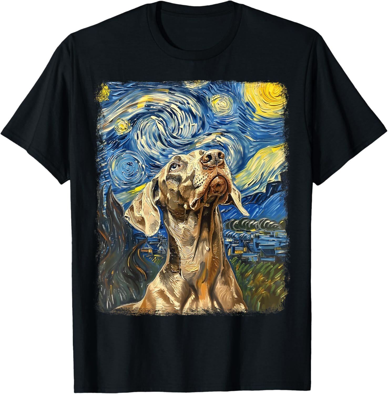 Weimaraner Dog Starry Night Painting T-Shirt Hoodie S
