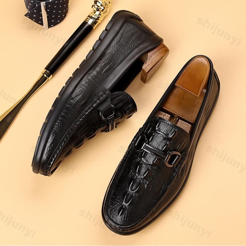Fashion Men's Shoes Genuine Leather Luxury Crocodile Pattern Business Casual Shoes Men Loafers Mocassins Men's Dress Shoes High-quality