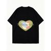 Oversized T Shirt Black Heart Print Follow My Heart Text Casual Wear for Women Summer Streetwear Fashion Top