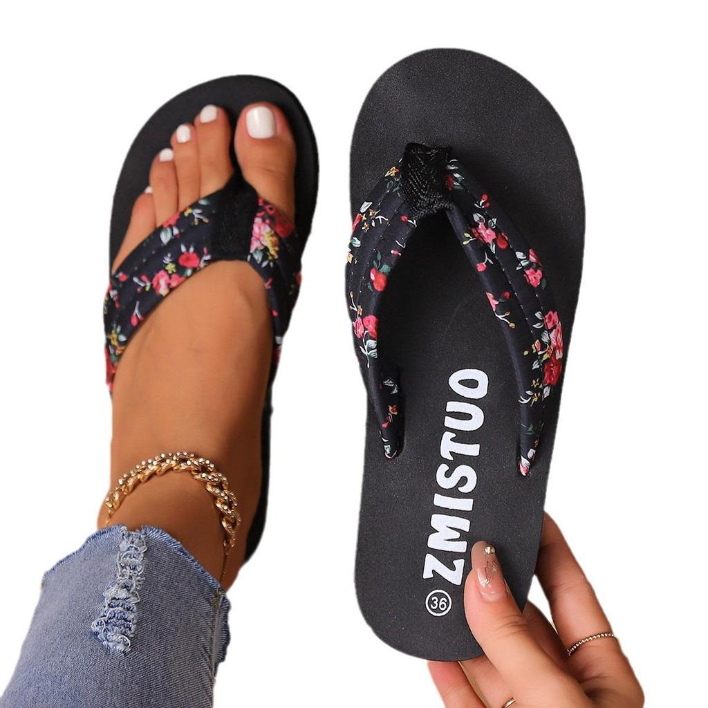 2024 Women's Summer Korean Style Flat Heel Thick Sole Toe Post Sandals