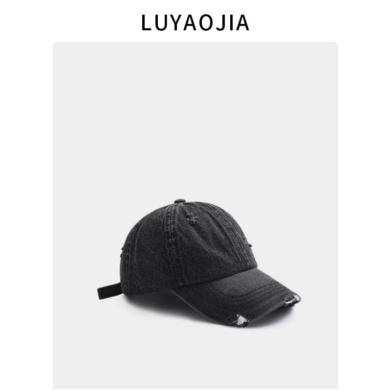 Washed Hole Distressed Denim Soft Top Duckbill Cap for Women's Instagram Trendy Retro Versatile Casual Japanese New Baseball Cap