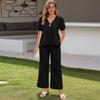 Women's 2 Piece Outfits Sets Ruched Short Sleeve Tops  Wide Leg Pants Tracksuit Sets