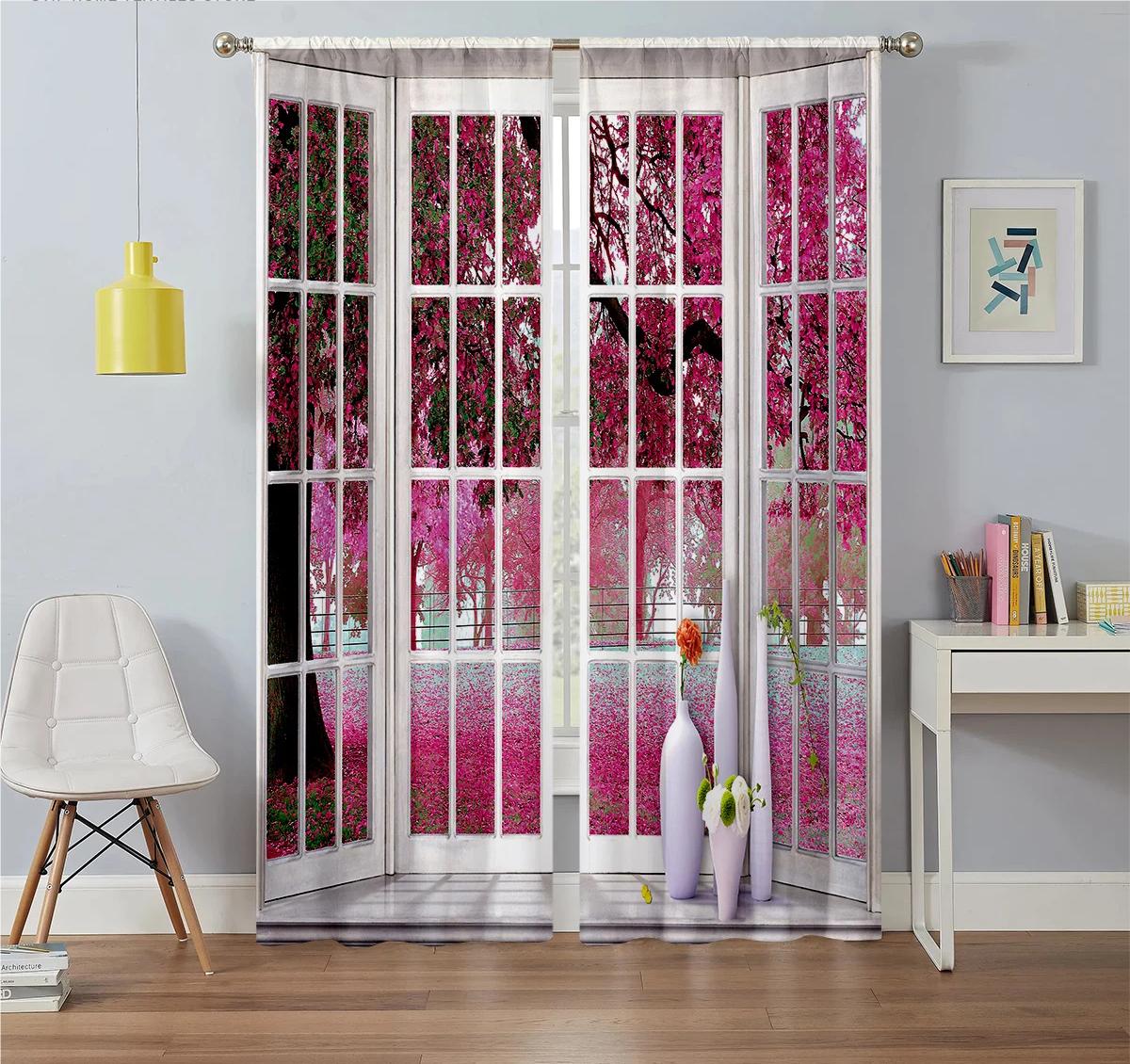 

2 шт. Водопад, горы и река, природный пейзаж, дерево, напечатанные шторы на окна для гостиной, спальни, кухни, двери, домашний декор W60xH100(CM)x2pcs&Rod Pocket