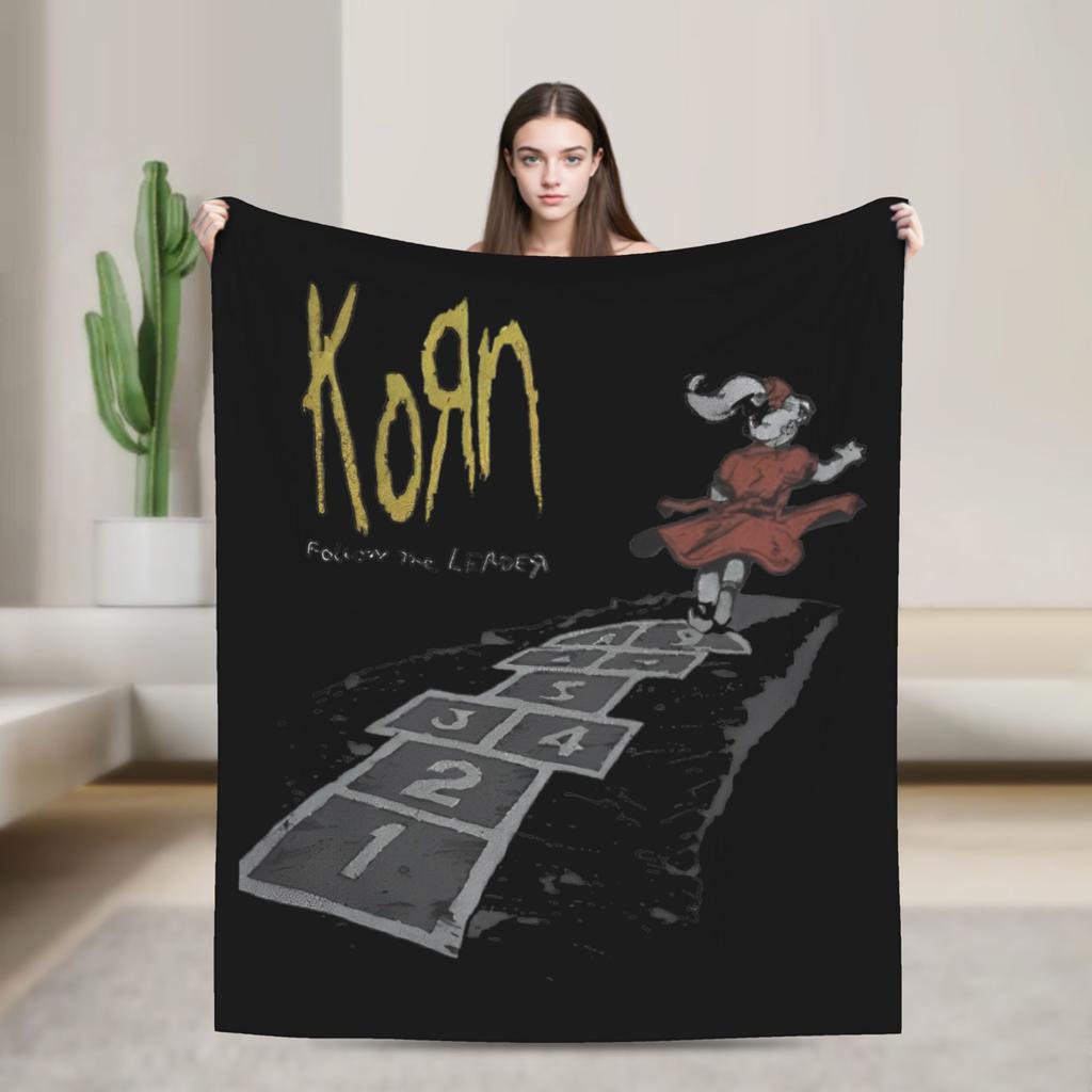 Korn Nu Metal Doll Knitted Fashion Blanket Coral Fleece Graffiti Music Korn Art Lightweight Thin Throw Fashion Blankets Bedspreads Portable