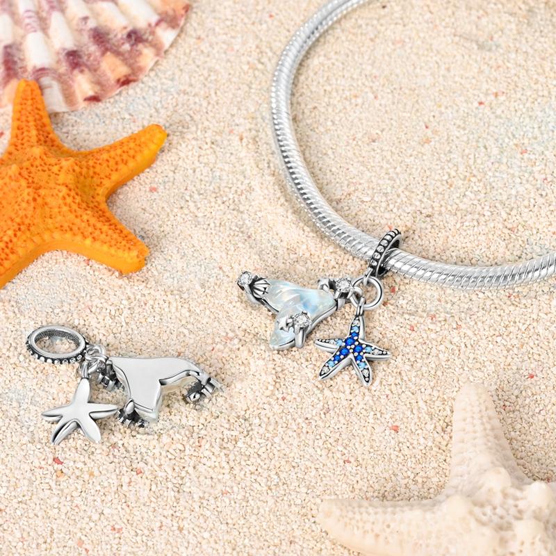 Charms Copper Marine Element Starfish Fish Tail Pendants Fit Charms Plata Original Bracelet Beads Women Jewellery Making