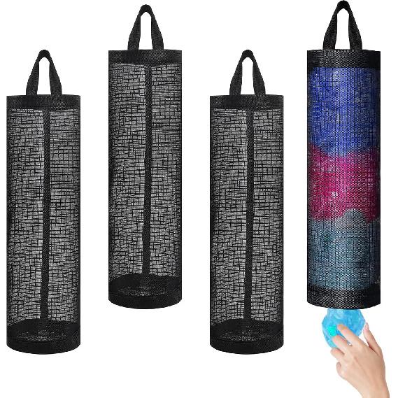 4 Pcs Plastic Bag Holder for Grocery Bags, Hanging Storage Bags Plastic Mesh Bags Dispenser Organizer Trash Bags Grocery Shopping Bag Holder for Home