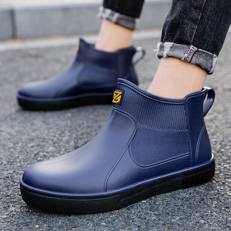 

Модная дождевая обувь мужская короткая труба взрослая нескользящая водная обувь студенческие резиновые сапоги флисовые теплые резиновые туфли рабочие резиновые туфли галоши 44 темно-синий