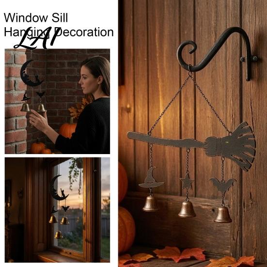 Home Aesthetic Hanging Decor Halloween Broomstick Witch Bells Vintage Gothic Metal Wind Decorative Pendant for Patio Chime Door Wall Window