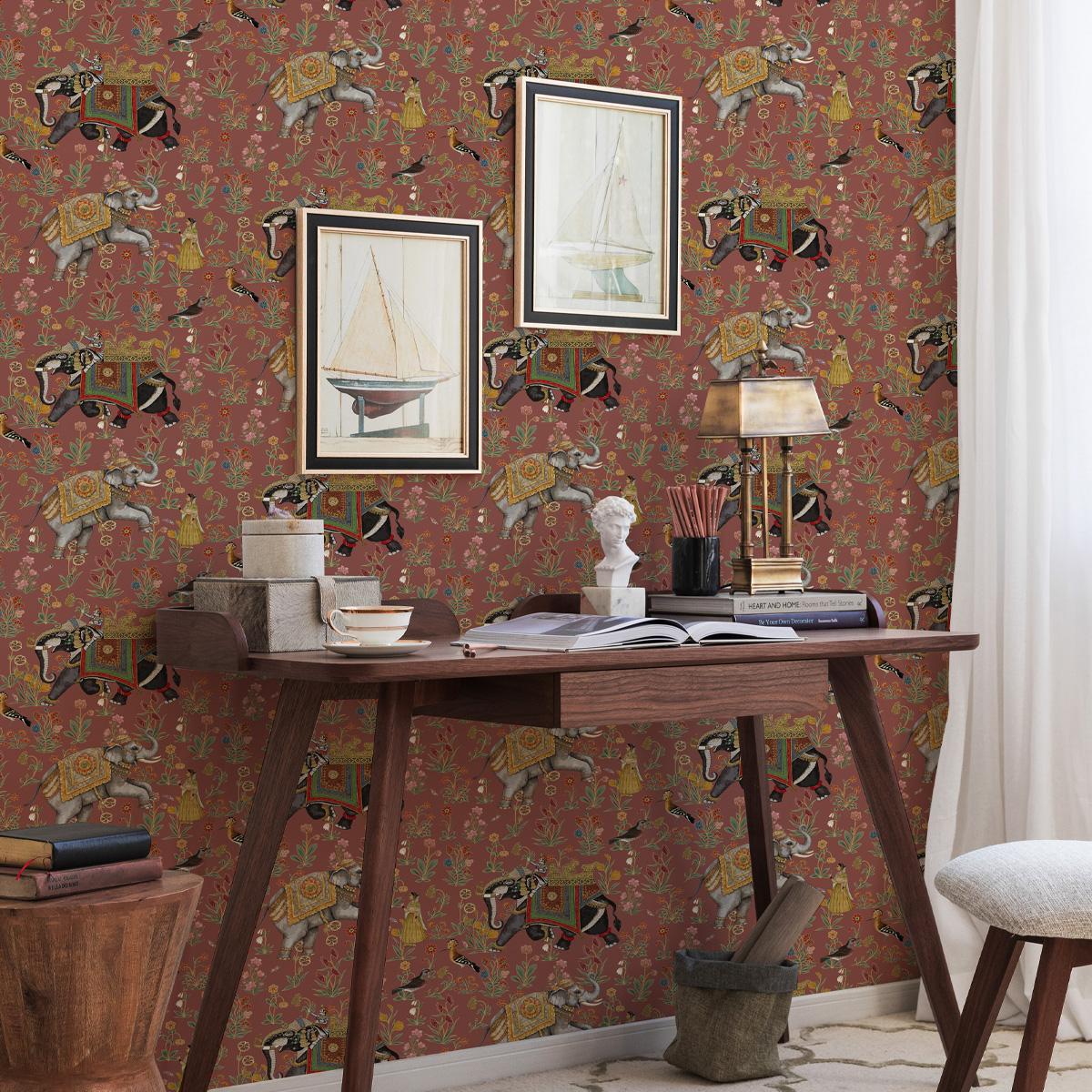 

Винтажные самоклеящиеся обои со слонами, шикарные красные водонепроницаемые, домашний декор, ретро, самоклеящиеся, виниловые наклейки для мебели и шкафов 44cmx300cm