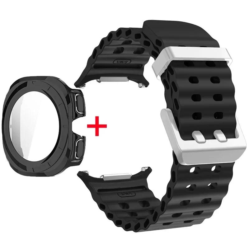 Schutzhülle aus gehärtetem Glas + Armband für Samsung Galaxy Watch Ultra 47mm Silikonarmband für Galaxy Watch Ultra 47mm Armband Schutzhülle