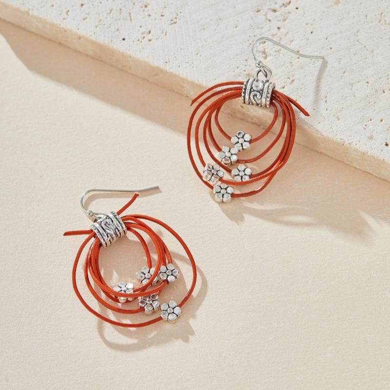 Creative Personalized Vintage Multilayer Leather Woven Flower Earrings Ladies Ethnic Party Jewelry Gift Accessories