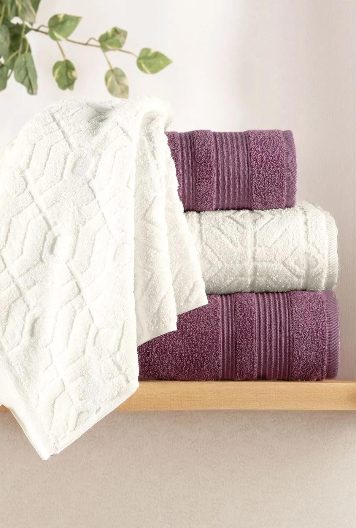 

Turkish 100% Cotton 2 Bath Towel 70x140cm, 2 Hand Towel 50X90cm Set, High Quality, Luxury Super Soft, Super Absorbent,Vibrant Colour 70x140 (cm),50x90 (cm) білий/сливовий