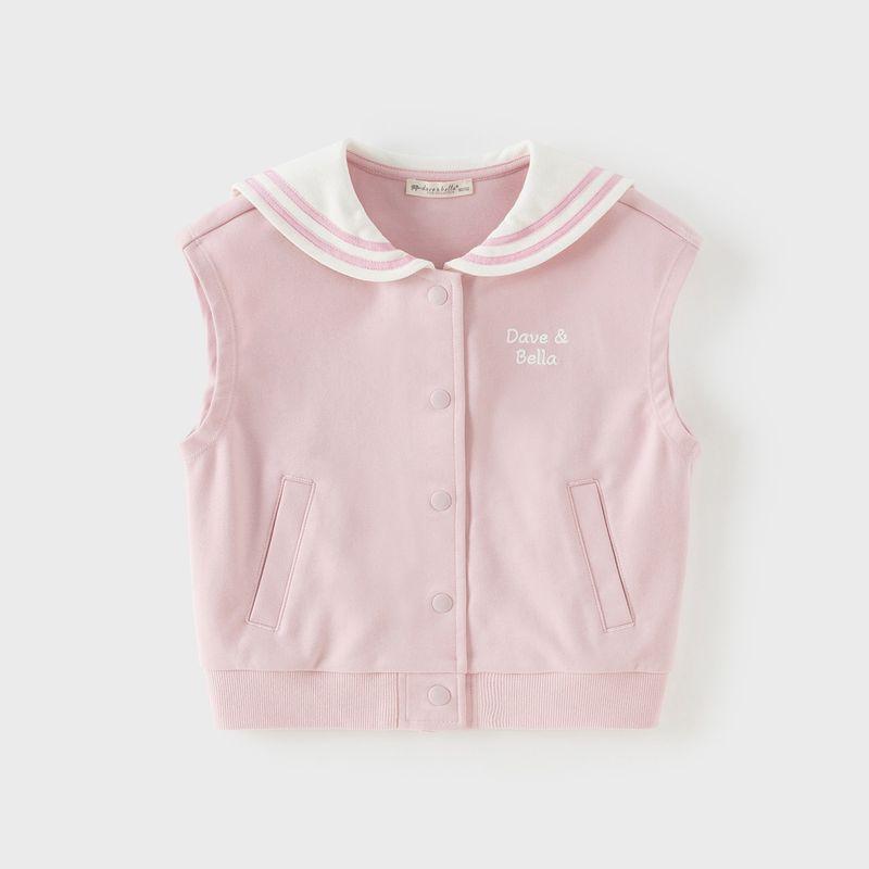 David Bella Children s Vest Class a Girls  2026 New Navy Collar Academy Style Vest for Girls Spring Outfit Sleeveless Jacket Pink [Ready in Stock] 90