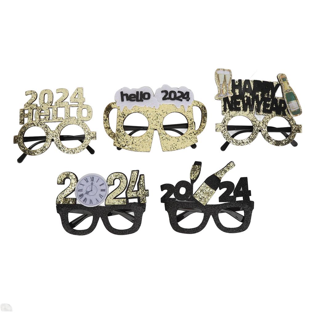 5 ks novoročních fotobudkových rekvizit, třpytivých brýlí, dekorací pro šťastný nový rok, fotodoplňků na párty