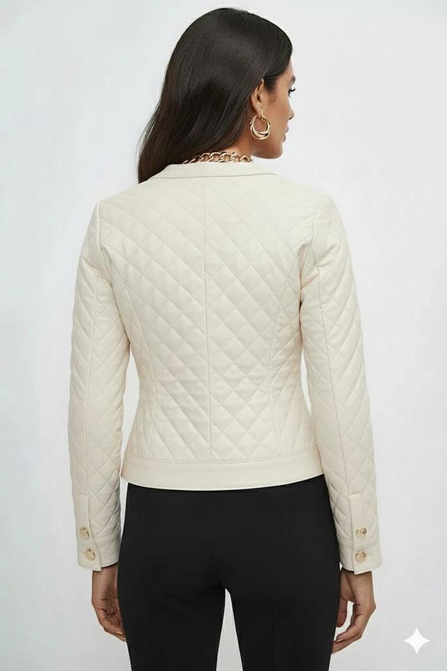 Damen Stilvolle Weiße Lässige Handgefertigte Lammleder Echtlederjacke