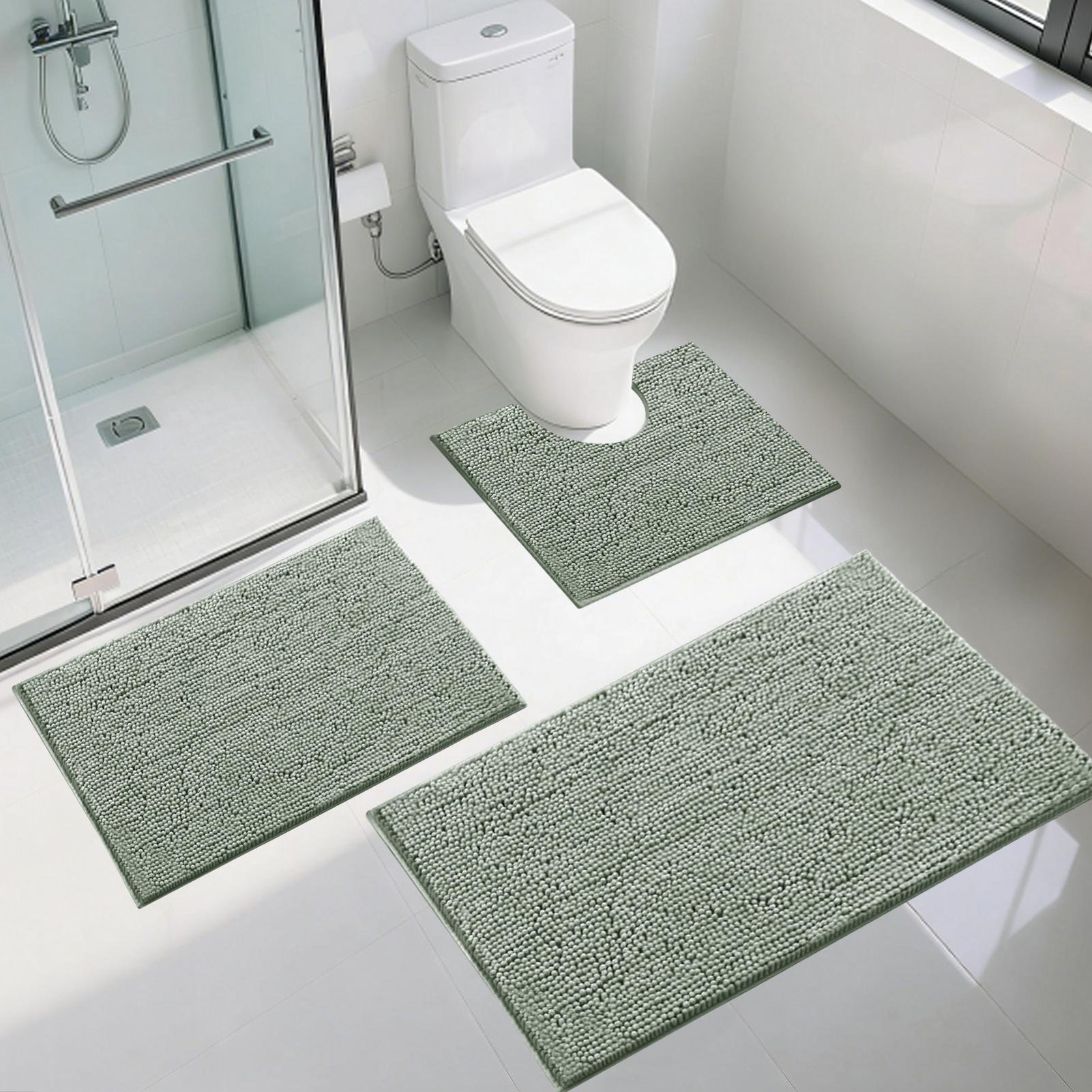 

Bathroom Rugs Set of 3 Soft Absorbent Chenille Bath Mat U-Shaped Toilet Rug Set Non Slip Shaggy Bath Carpet for Tub Shower Floor Thickness 1.5cm серый