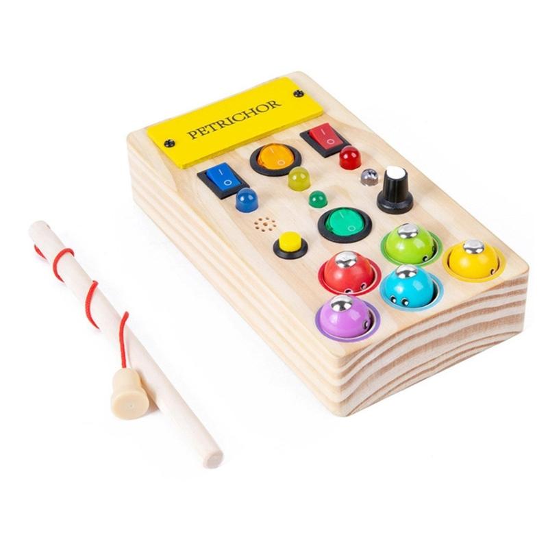 

Бизиборд Монтессори для малышей, деревянная доска, сенсорная игрушка для детей со светодиодными кнопками, игра на рыбалку, подарки для детей