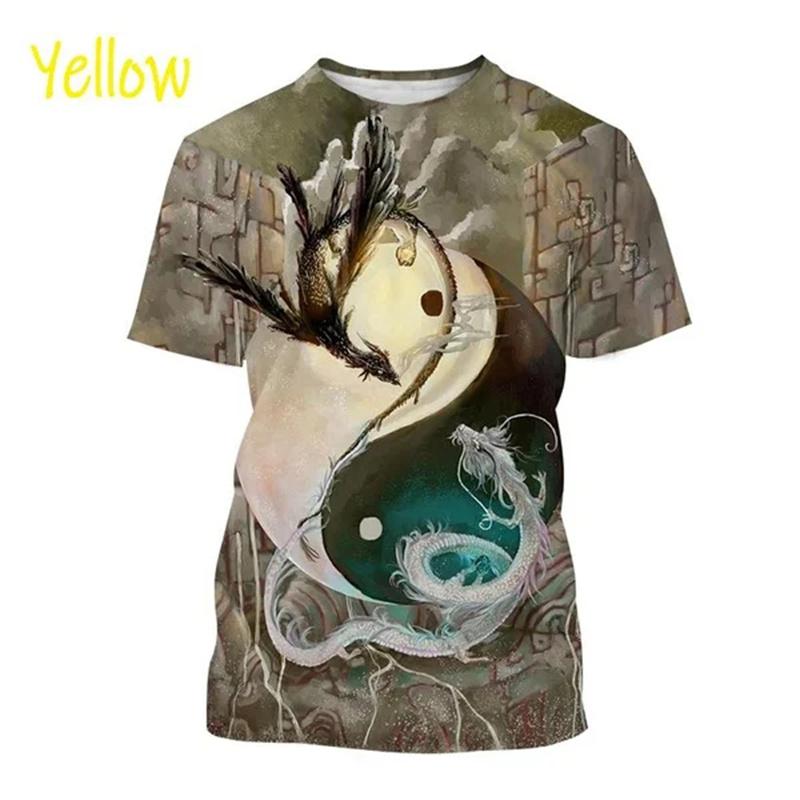 Yin Yang Koi Dragon Tai Chi Pattern 3D Print Men's T-Shirt Streetwear Brand Quick-Dry Sports Short-Sleeve Top