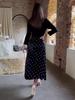 2025 Spring Women's Polka Dot Crew Neck Dress with Long Sleeves and Waist-Hugging Design