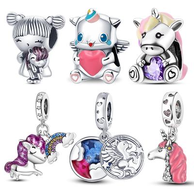 Majestic Unicorn 925 Silver Beads Charm Lovely Colorful Pendant Charms Bracelet DIY Women Woman's Jewelry