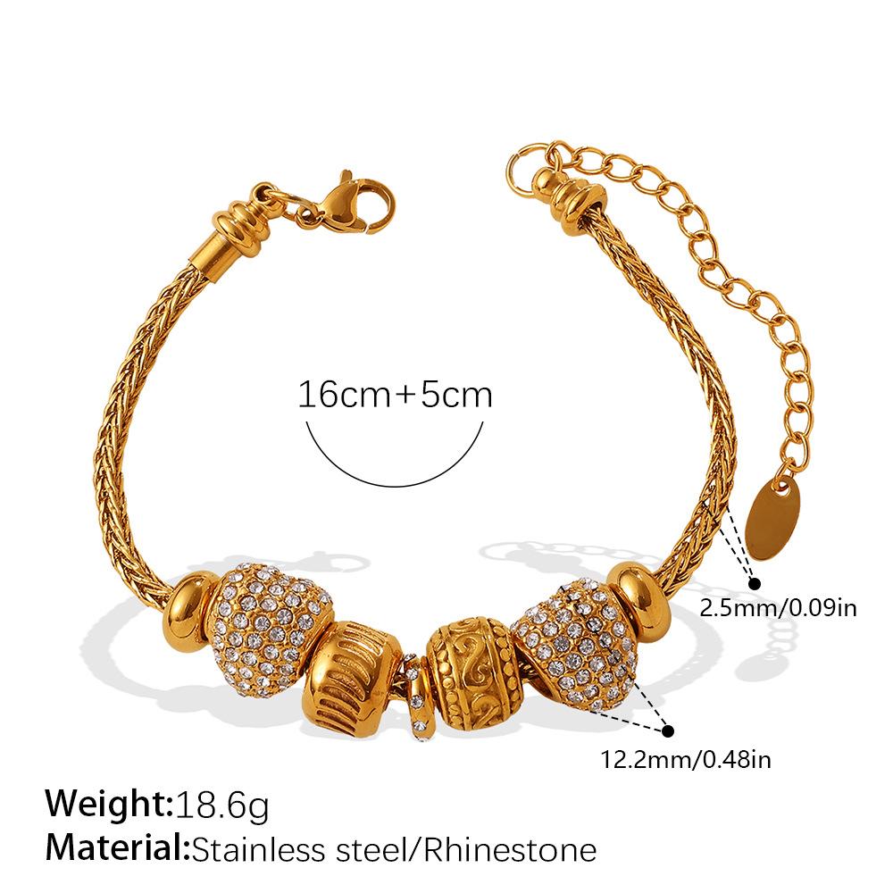 Retro-Stil DIY Schneeflocke Hohl Diamant Anhänger Armband Edelstahl High-End Gold Perlen Armband