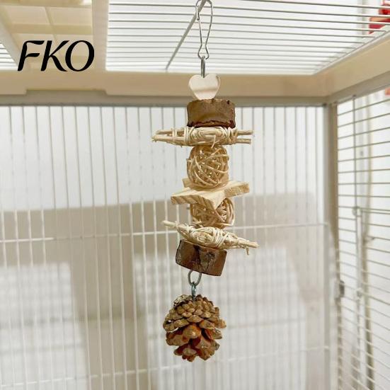 Safe Bird Biting Toy Parrot Chew Toy, Pine Cone Wooden Blocks Enrichment Cage Accessories for Small Medium Parrots Foraging Soft And