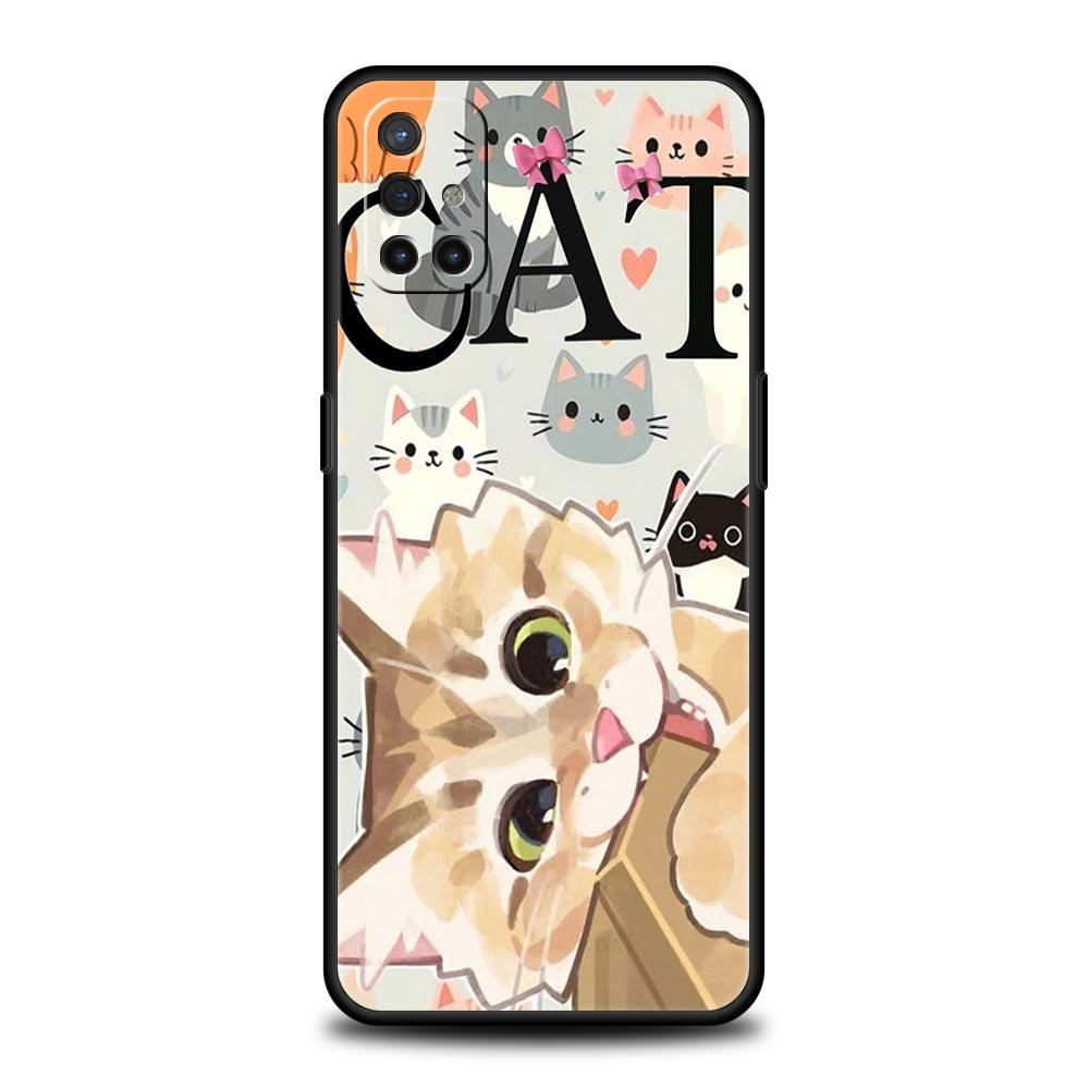 Phone Case For Oneplus 13R 13 12 10T 11 R10 Nord N100 N200 N10 9 9R CE 2 3 Z Pro Lite Soft TPU Cover Abstract Creative Cat Line