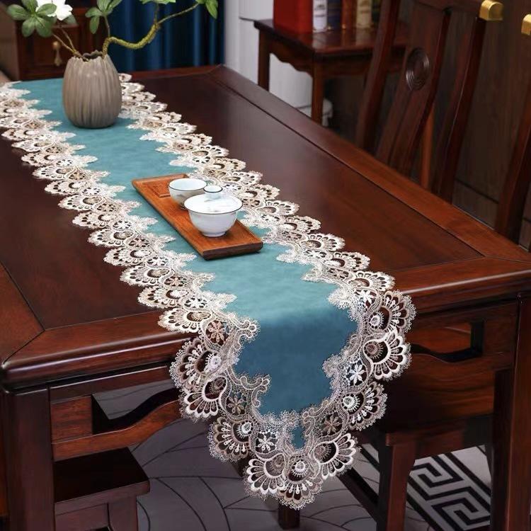 Waterproof & Oil-Proof PU Lace Table Runner - American Light Luxury Design for Dining Table or Shoe Cabinet