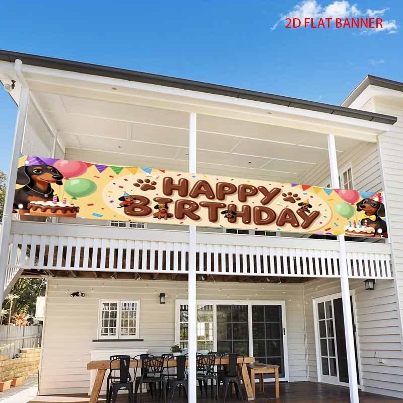Sausage Dog Birthday Banner, Cute Balloon Cake Pattern, Outdoor Garden Fence Dog-themed Party Decor