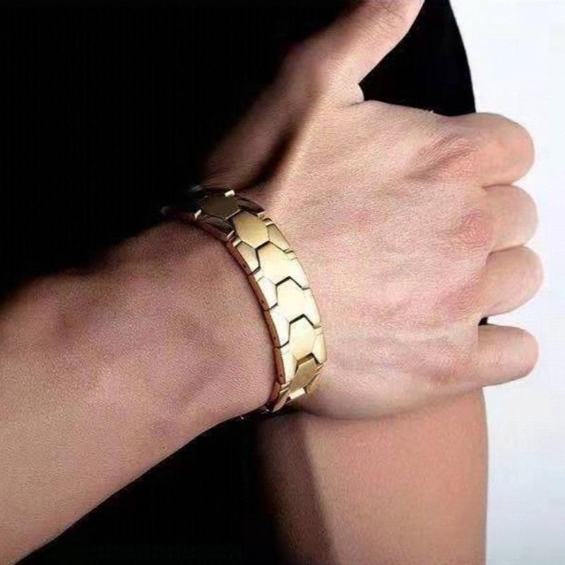 Colore Oro Acciaio Inossidabile Massiccio Metallo Catena da Mano Bracciale & Braccialetto da Uomo Braccialetto Magnetico Gioielli da Uomo