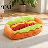 Warmes Schlafbett für Kätzchen Hot Dog Bett, Niedliches Gemütliches Kuschelbett mit Abnehmbarem Waschbarem Polster, Lustiges Atmungsaktives Haustier mit Dickem Futter Brötchen Plüsch Kleine Hunde Katzen