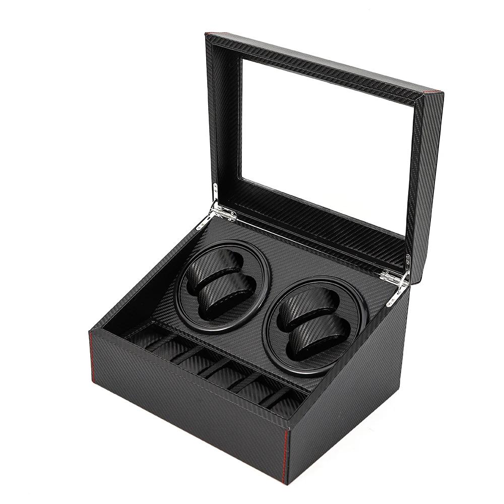 4+6 Automatic Watch Winder Box Carbon Fiber Display Case 10 Watch Storage Rotation