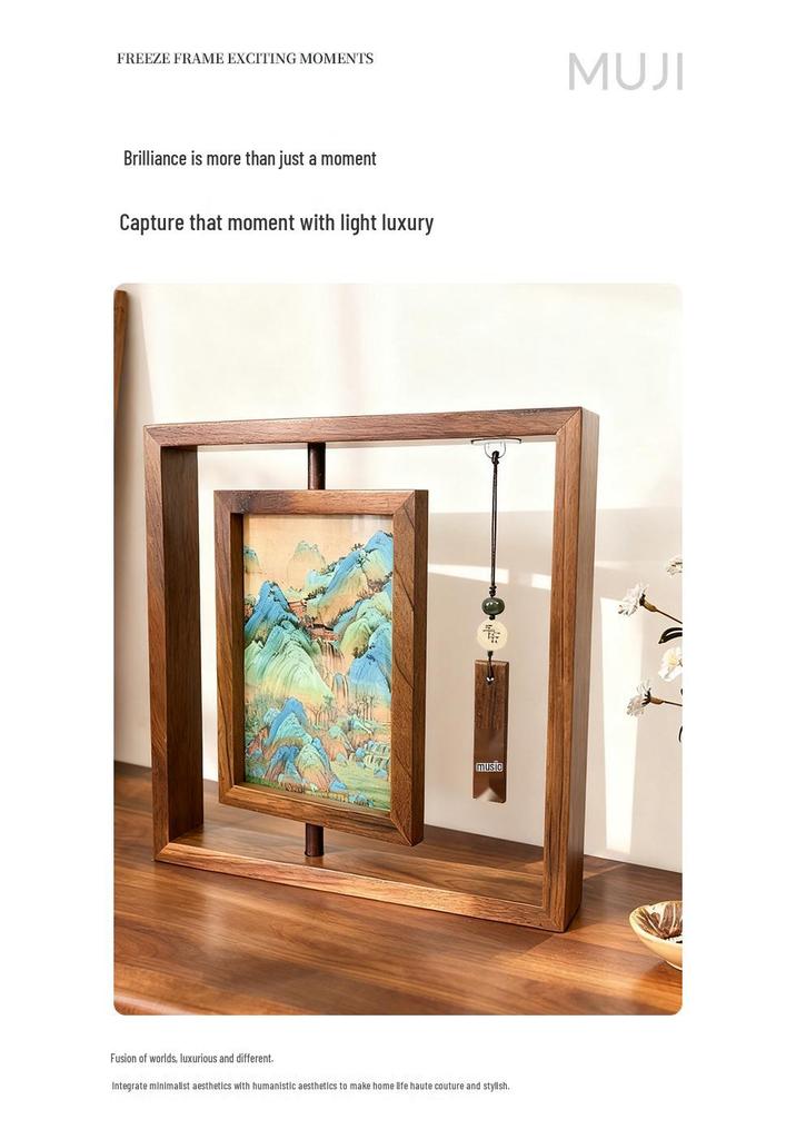 Double-Sided Rotating Transparent 7-Inch Wooden Photo Frame for Tabletop Display